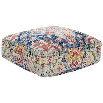Floor Cushion Multicolour Cotton 50 X 50 X 20 Cm Abstract Pattern Square Fabric Seating Pouffe Beliani