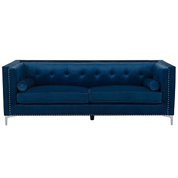Velvet 3 Seater Sofa Navy Blue Glamour Buttoned Back Beliani
