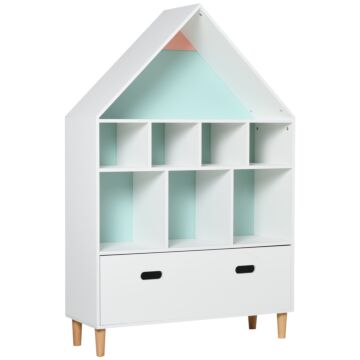 Homcom Kids Bookshelf Chest W/ Drawer Cubes Baby Toy Wood Organizer Display Stand Storage Cabinet 82x30x126cm White