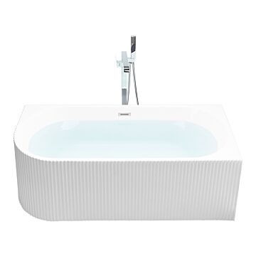 Right Left Corner Bath Matt White Acrylic 170 X 80 Cm Fluted Finish Modern Style Bathroom Beliani