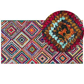 Rag Rug Multicolour Cotton 80 X 150 Cm Braided Bohemian Hand Made Rug Beliani