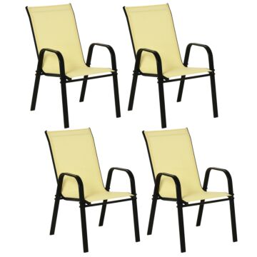 Outsunny Set Of 4 Garden Dining Chair Set Stackable Outdoor Patio Furniture Set With High Back And Armrest, Beige