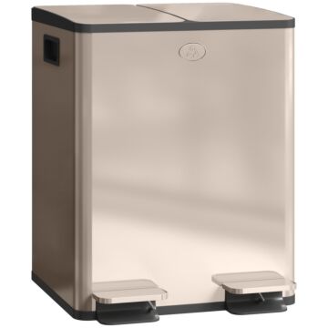 Homcom 40l Dual Compartment Stainless Steel Bin, With Deodoriser Holders - Gold Tone