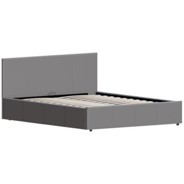 Vida Designs Lisbon King Size Ottoman Faux Leather Bed, Grey