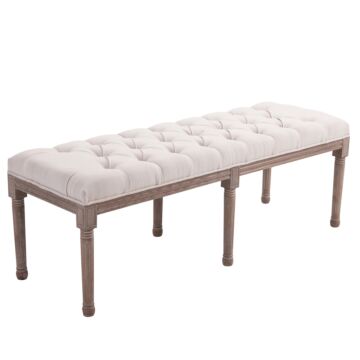 Homcom Bed End Side Chaise Lounge Sofa Stool Chic Button Tufted Window Hallway Seat Bench Wooden Leg Fabric Cover Padded Beige