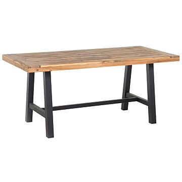 Dining Table Light Acacia Wood And Black 170 X 80 Cm Outdoor Indoor Modern Beliani