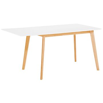 Dining Table White 120/155 X 80 Cm Extending Drop Leaf Wooden Legs Scandinavian Minimalistic Beliani