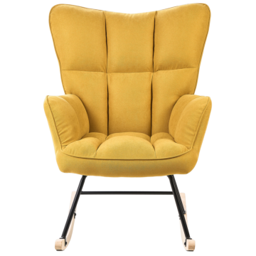 Rocking Chair Yellow Polyester Fabric Upholstery Wooden Legs Skates Modern Biscuit Tufting Beliani