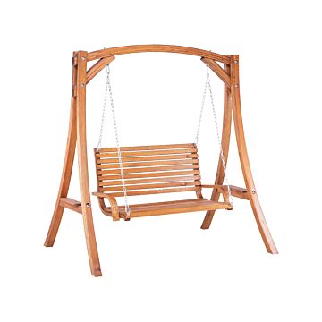 Garden Swing Seat Larch Wood Frame Outdoor 2-seater Freestanding Beliani