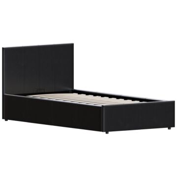 Vida Designs Lisbon Single Ottoman Faux Leather Bed, Black