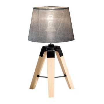 Homcom Wooden Tripod Table Lamp For Side, Desk Or End Table With E27 Bulb Base（grey Shade）
