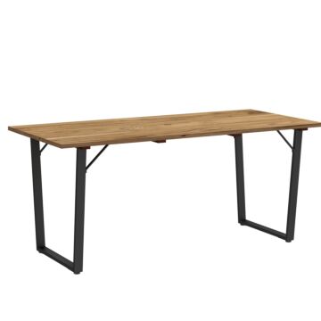 Outsunny Garden Table For 6, 175 X 80 Cm Large Rectangle Outdoor Dining Table With 5cm Parasol Hole And Slatted Top, Weather Resistant Fir Wood Patio Table For Balcony, Terrace, Brown
