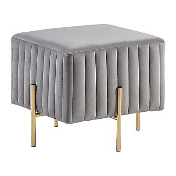 Footstool Grey Velvet Upholstered Ottoman Pouffe Gold Metal Legs 48 X 48 Cm Square Seat Glamour Beliani