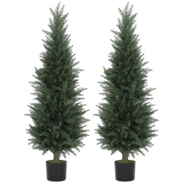 Homcom Set Of 2 Decorative Artificial Plant, 120 Cm Cypress Tree With 638 Leaves In Pot, Uv-resistant Plastic Fake Tree For Indoor Outdoor Home Office
