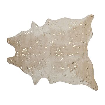 Area Rug Beige With Gold Faux Cowhide Leather 150 X 200 Cm With Spots Irregular Modern Rustic Beliani