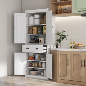 Homcom Traditional Kitchen Cupboard Freestanding Storage Cabinet With Drawer, Doors And Adjustable Shelves, White