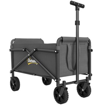 Outsunny 41l Festival Trolley On Wheels, Small Garden Folding Trolley Cart, 60kg Heavy Duty Collapsible Folding Wagon With Adjustable Handle And Carrying Bag For Beach, Camping, Festival, Grey