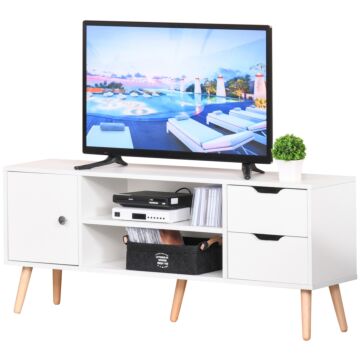 Homcom Modern Tv Stand For Tvs Up To 42'' Flat Screen, Tv Console Cabinet With Storage Shelf, Drawers, Cable Hole, Living Room And Office, White
