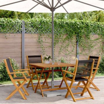 Vidaxl 5 Piece Garden Dining Set Black Polypropylene And Solid Wood