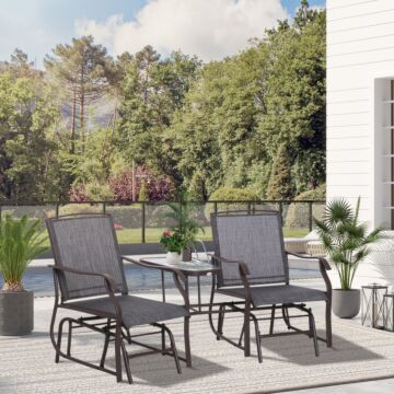 Outsunny Garden Double Glider Rocking Chairs Gliding Love Seat With Middle Table Conversation Set Patio Backyard Relax Outdoor Furniture Grey