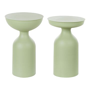Set Of 2 Side Tables Light Green Iron 33 X 33 X 50 / 36 X 36 X 56 Cm Round Tops Oval Shape Coffee End Console Living Room Bedroom Modern Beliani
