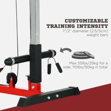 Sportnow Pull Up Station With Adjustable Seat, Power Tower For Chin Up And Lat Pulldown Exercises, Multi-function Fitness Equipment With Flip-up Footplate, For Home Gym, Red