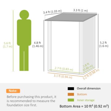 Outsunny 3.3ft X 3.4ft Lean To Garden Shed, Metal Outdoor Storage Shed With Single Lockable Door, Tool Storage Shed For Garden, Patio, Lawn, Brown