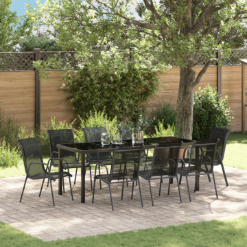 Vidaxl 9 Piece Garden Dining Set Black Textilene And Steel