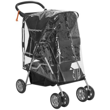 Pawhut Pet Travel Stroller With Rain Cover, 4 Wheels Foldable Travel Carriage With Wheels Zipper Entry Cup Holder Storage Basket Black | Aosom Uk