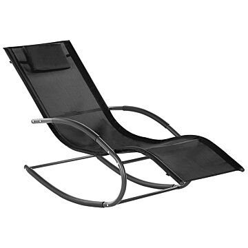 Rocking Sun Lounger Black Fabric Steel Frame Fabric Detachable Headrest Garden Outdoor Modern Style Beliani