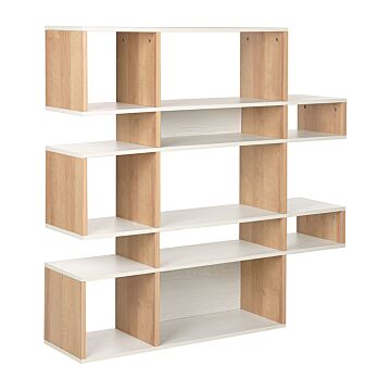 5 Tier Bookshelf Light Wood And White Mdf Paper Finish Open Back Shelves Beliani