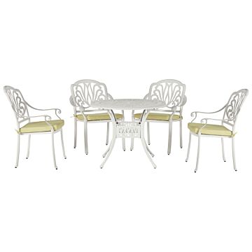 Garden Dining Set White Aluminium Outdoor Table 4 Chairs Polyester Seat Pads Beliani