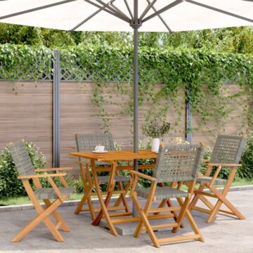 Vidaxl 5 Piece Garden Dining Set Grey Poly Rattan And Solid Wood