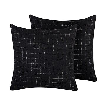Set Of 2 Decorative Cushions Black Square Net Pattern 45 X 45 Cm Geometric Minimalist Modern Decor Accessories Beliani