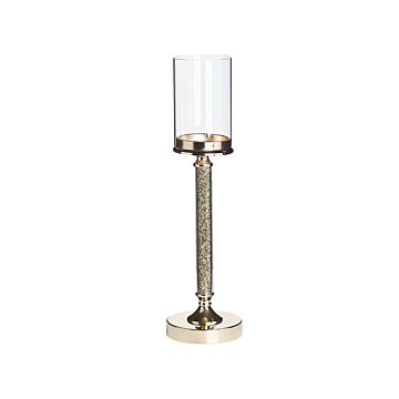 Candle Holder Gold Metal Pillar Glass Shade 41 Cm Glamour Accent Piece Decoration Table Centrepiece Beliani