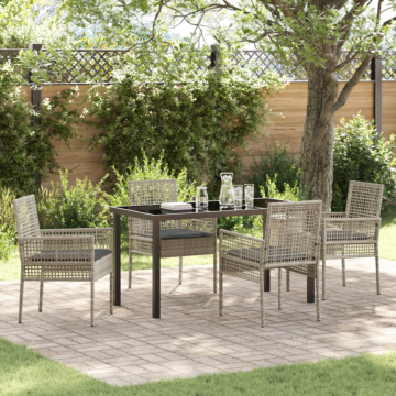 Vidaxl 5 Piece Garden Dining Set With Cushions Light Grey Poly Rattan