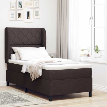 Vidaxl Box Spring Bed With Mattress - Dark Brown, 100x200 Cm, Fabric