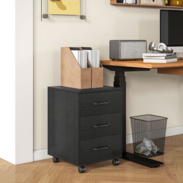 Homcom 3 Drawer File Cabinet, Mobile Filing Cabinet On Wheels For Home Office, Study, Black