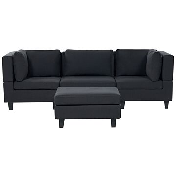 Modular Sofa With Ottoman Black Fabric Upholstered 3 Seater With Ottoman Cushioned Backrest Modern Living Room Couch Beliani