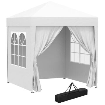 Outsunny 2 X2m Pop Up Gazebo Canopy Party Tent Wedding Awning W/ Free Carrying Case White + Removable 2 Walls 2 Windows-white