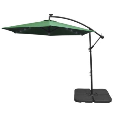 Green 3m Led Cantilever Parasol & Plain Base