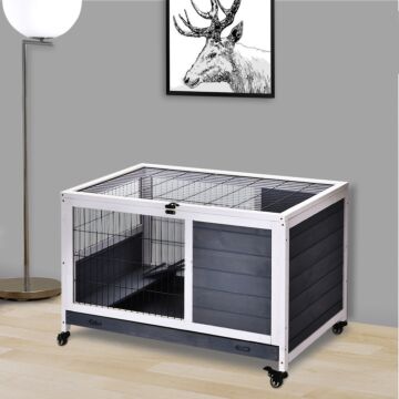 Pawhut Rabbits Indoor Fir Wood Lift-top Hutch Grey