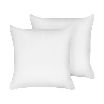 2 Bed Pillows White Lyocell Japara Cotton Rectangular 80 X 80 Cm Polyester Filling Low Profile Sleeping Cushion Bedroom Beliani