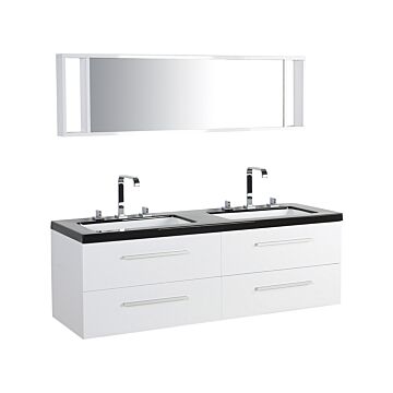 Bathroom Vanity Unit White And Black Drawers Mirror Modern Beliani