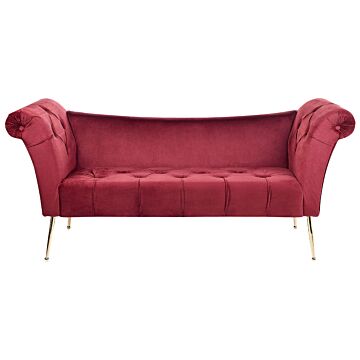 Chaise Lounge Dark Red Velvet Upholstery Tufted Double Ended Seat With Metal Gold Legs Beliani