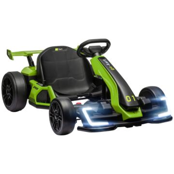 Homcom 24v Electric Go Kart For Kids With Adjustable Seat For 6-12 Years Old, Green