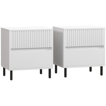 Homcom Simple Line Indented Two-drawer Bedside Table Set Of 2 - White