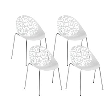 Set Of 4 Dining Chairs White Plastic Cut Out Modern Beliani