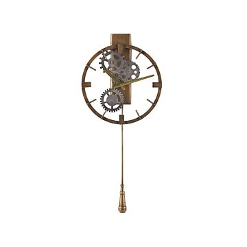 Wall Pendulum Clock Gold Iron Frame Classic Design Distressed Finish Round 30 Cm Beliani