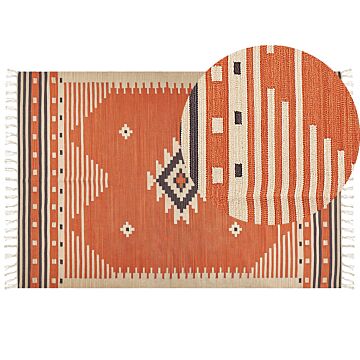 Kilim Area Rug Multicolour Cotton 200 X 300 Cm Reversible Geometric Pattern With Tassels Rectangular Traditional Beliani